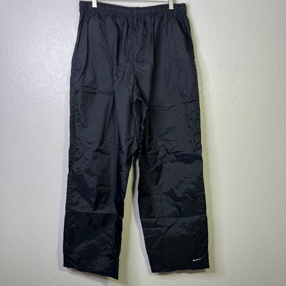Nike Vintage Nylon Track Pants Black Mens XXL Zipper Ankle Swoosh Logo
